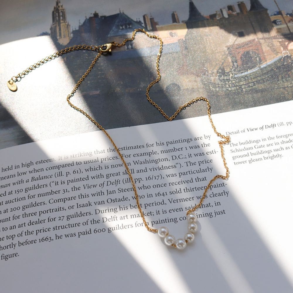Golden Pearl Line Necklace