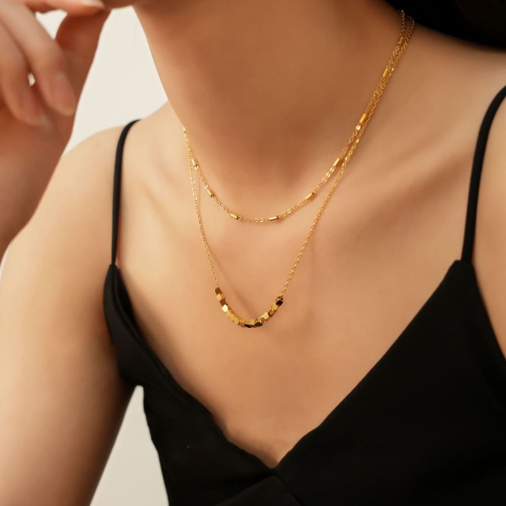 Geometric Gold Bead Necklace