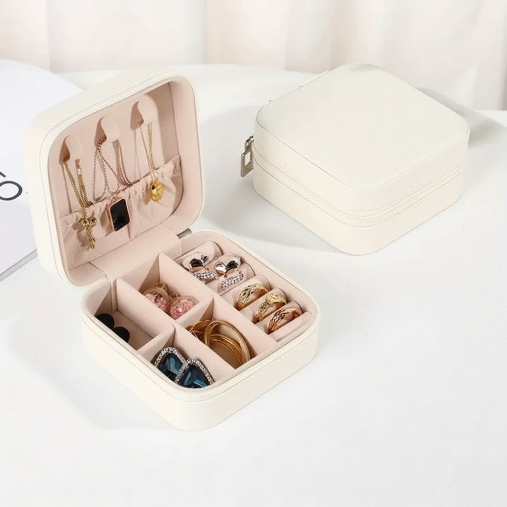 Compact Travel Jewellery Case White
