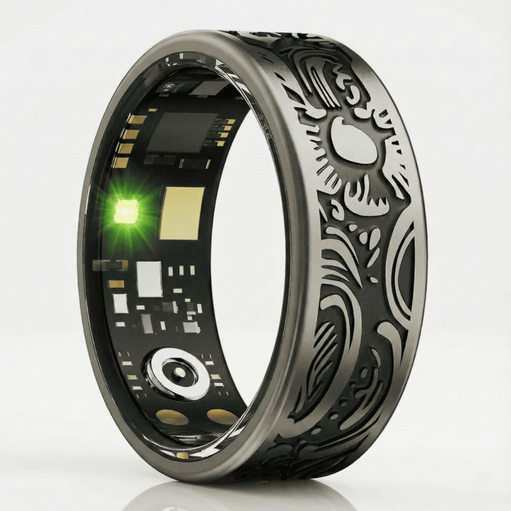 Engraved Black Smart Ring