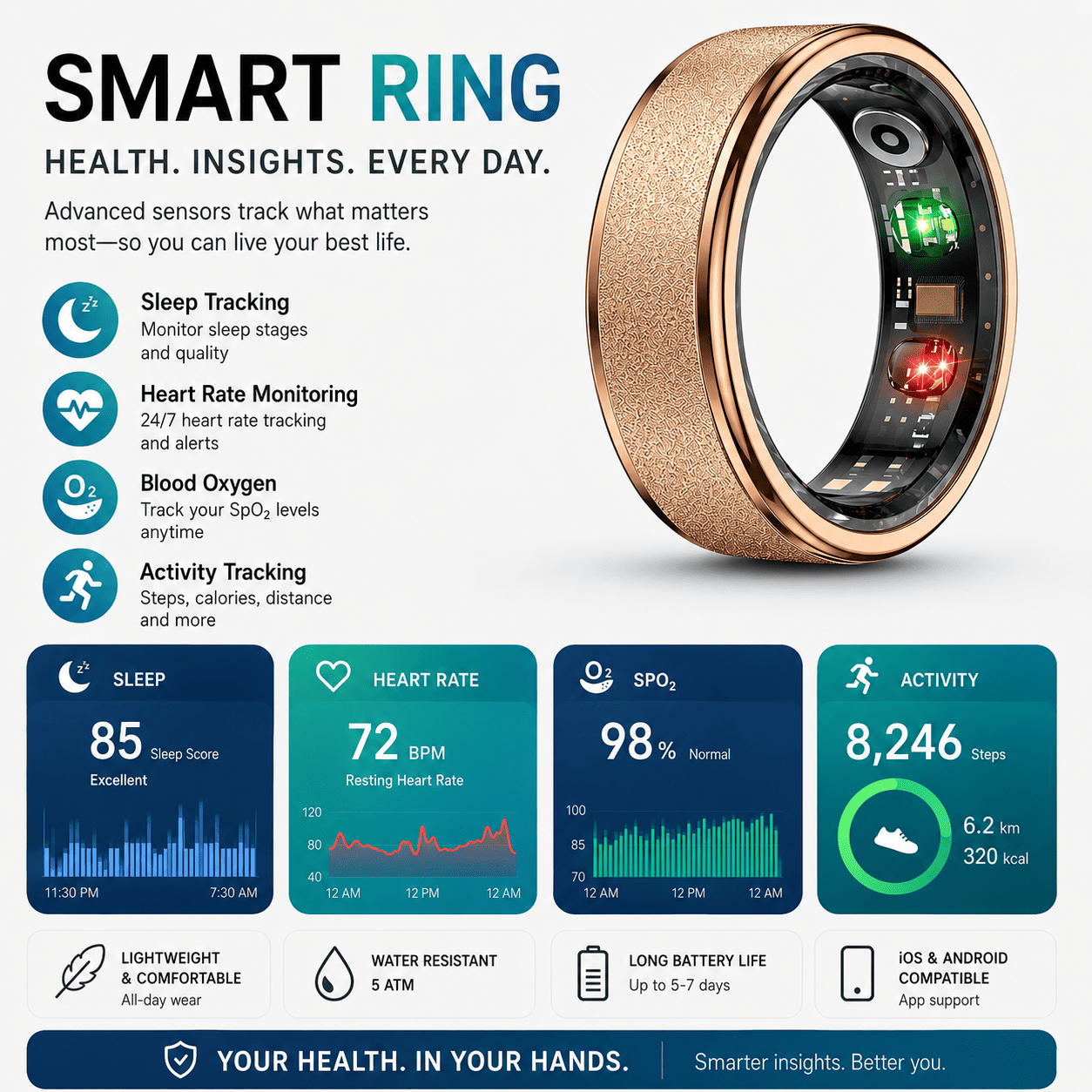 Brushed Metallic Smart Ring