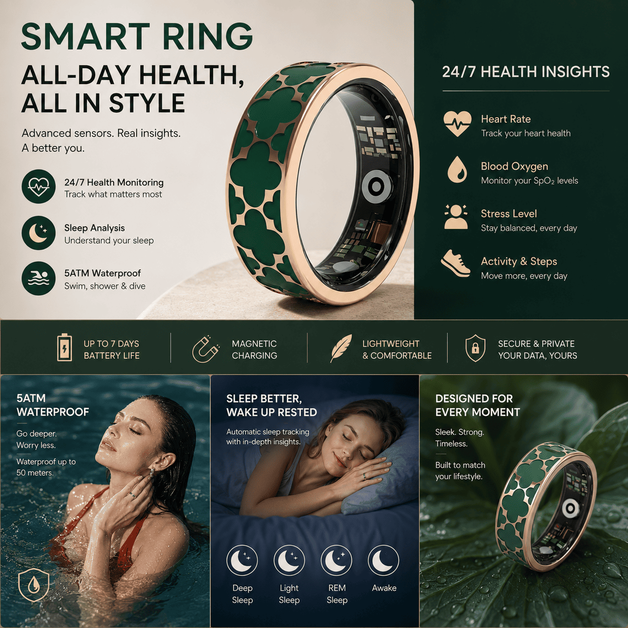 Clover Pattern Smart Ring