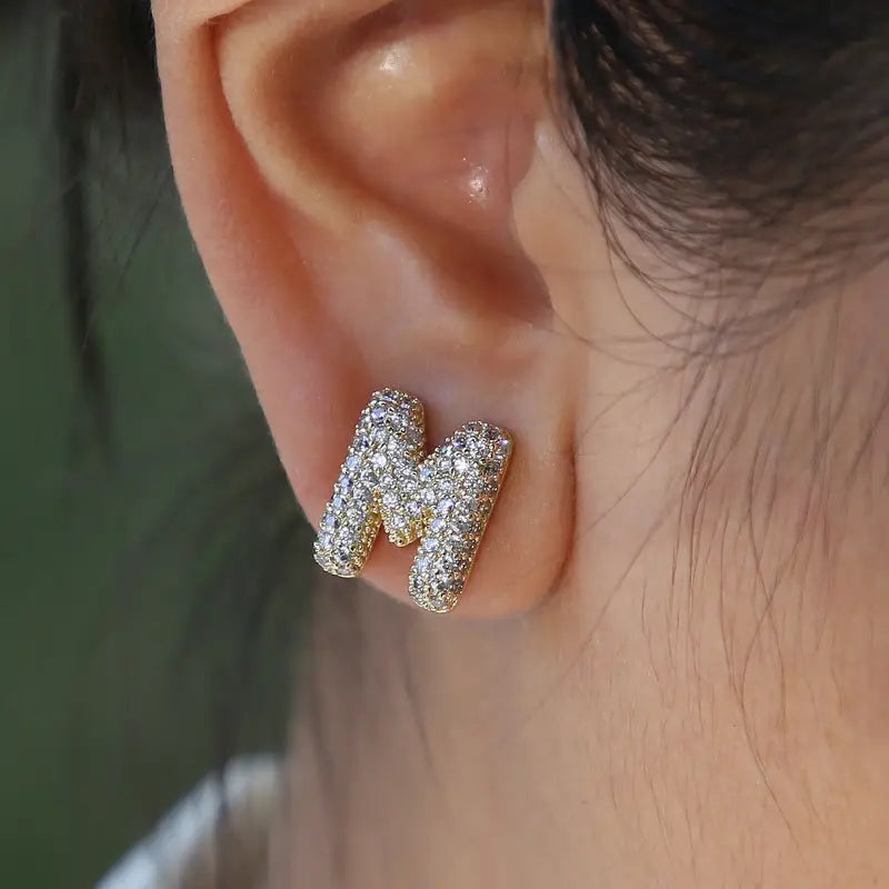 Gold Pavé Initial Stud Earrings
