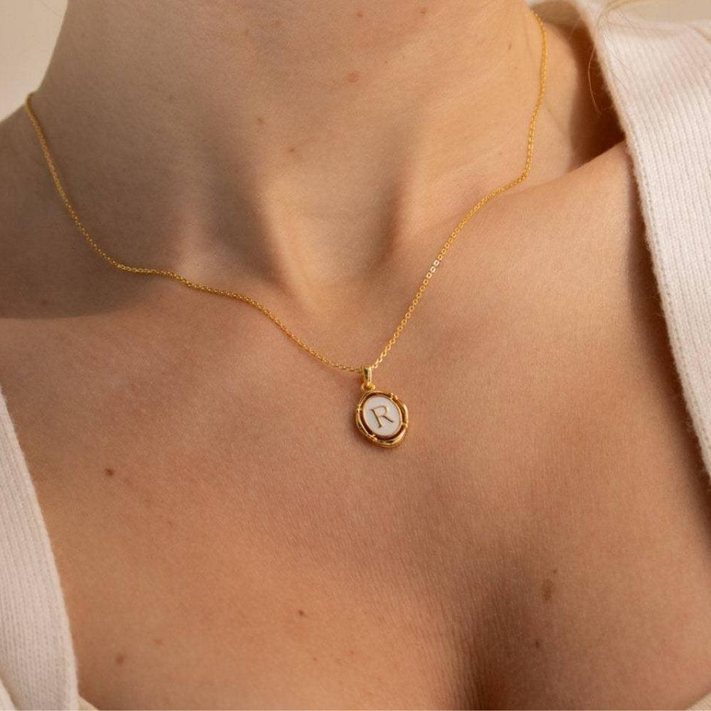 Vintage Oval Initial Necklace - Father and Daughter Jewelry