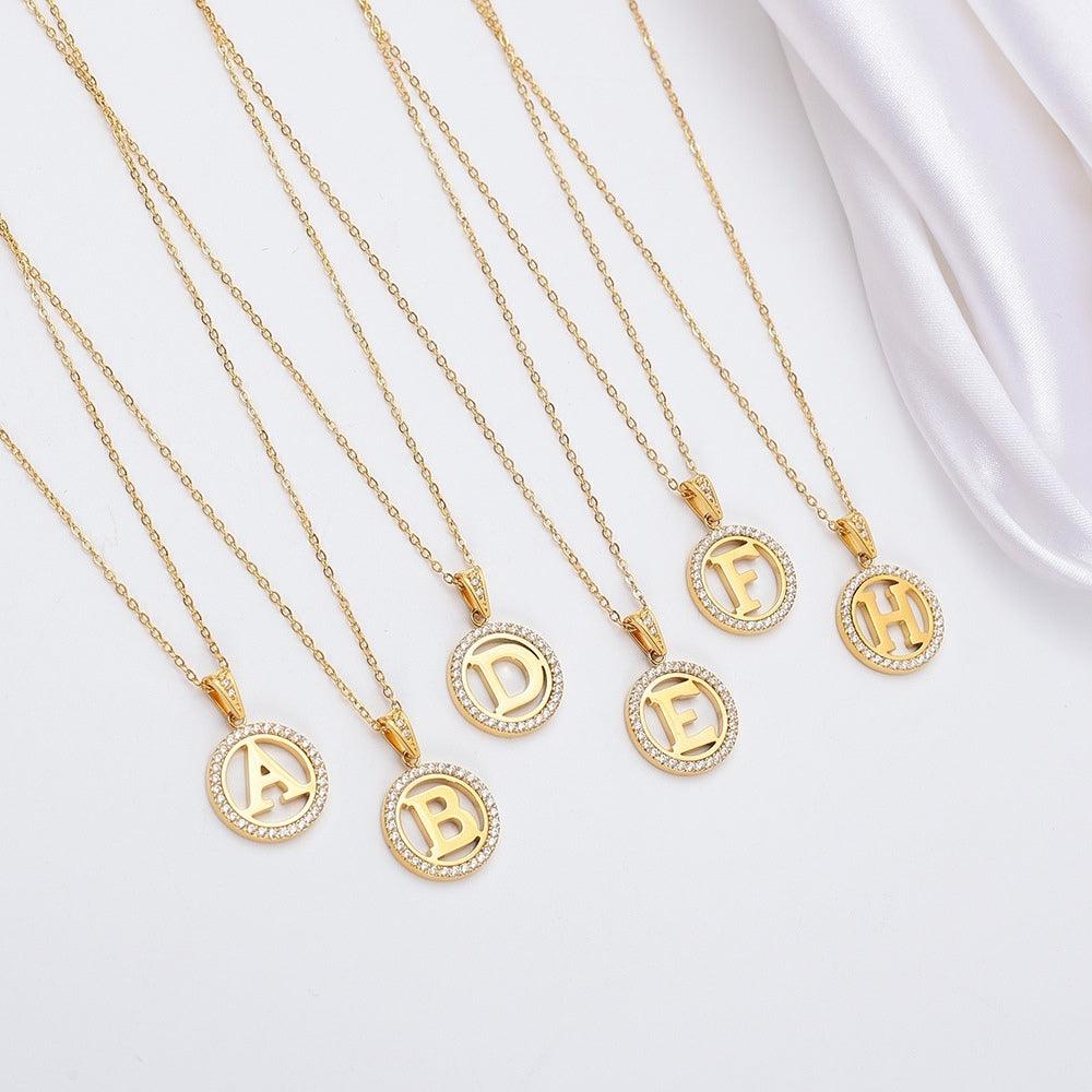 Crystal Circle Initial Necklace - Father and Daughter Jewelry