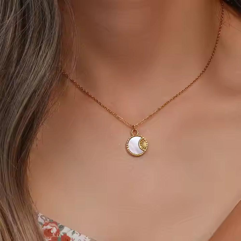 Sun & Moon Shell Pendant Necklace - Father and Daughter Jewelry