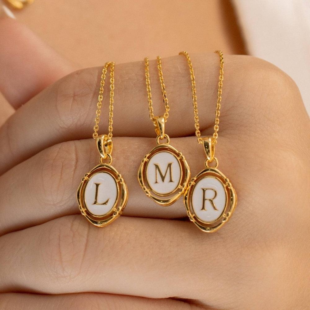 Vintage Oval Initial Necklace - Father and Daughter Jewelry