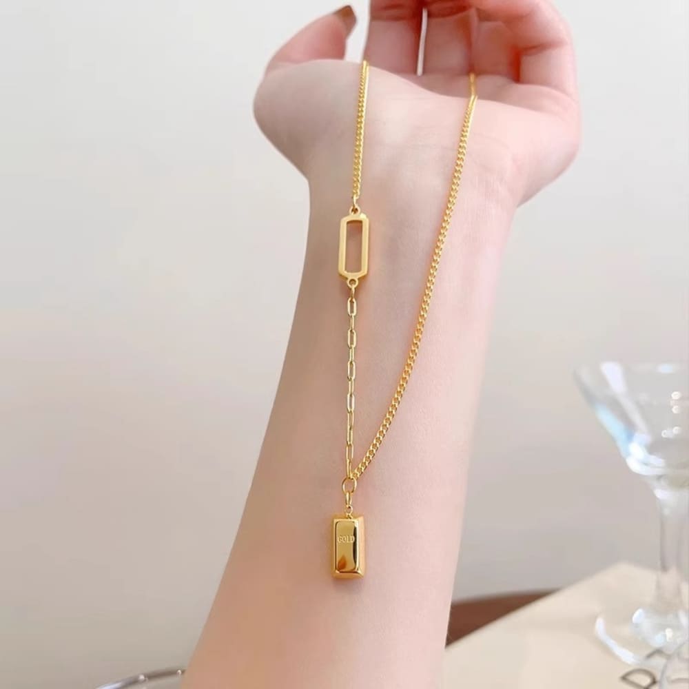 Golden Bar Asymmetry Necklace