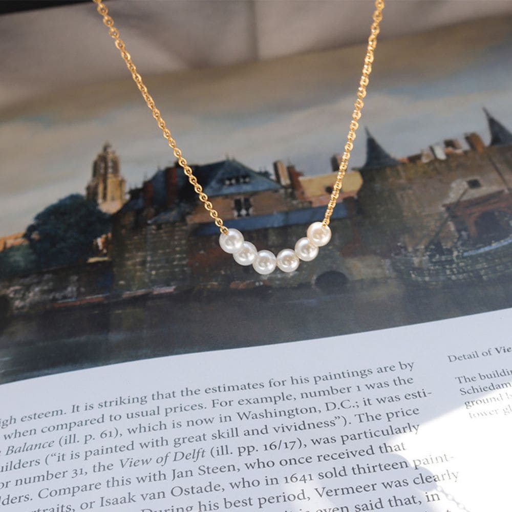 Golden Pearl Line Necklace