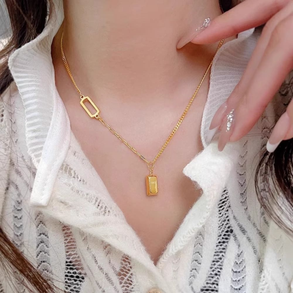 Golden Bar Asymmetry Necklace