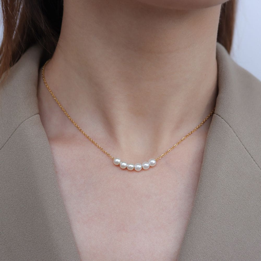 Golden Pearl Line Necklace