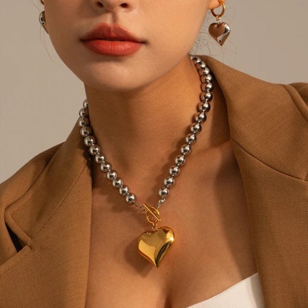 Bold Heart Bead Necklace - Father and Daughter Jewelry