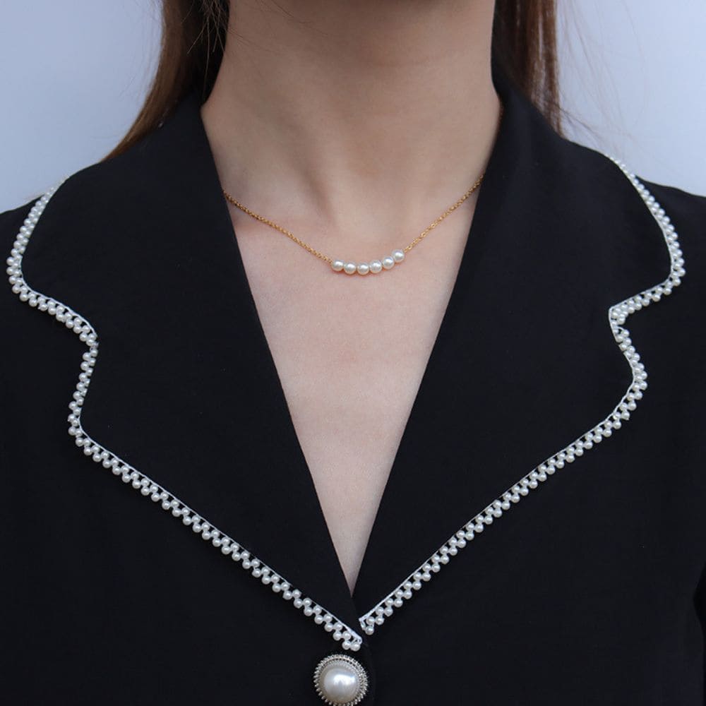 Golden Pearl Line Necklace