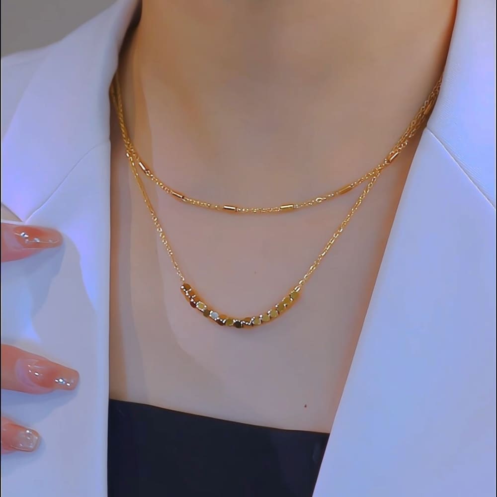 Geometric Gold Bead Necklace