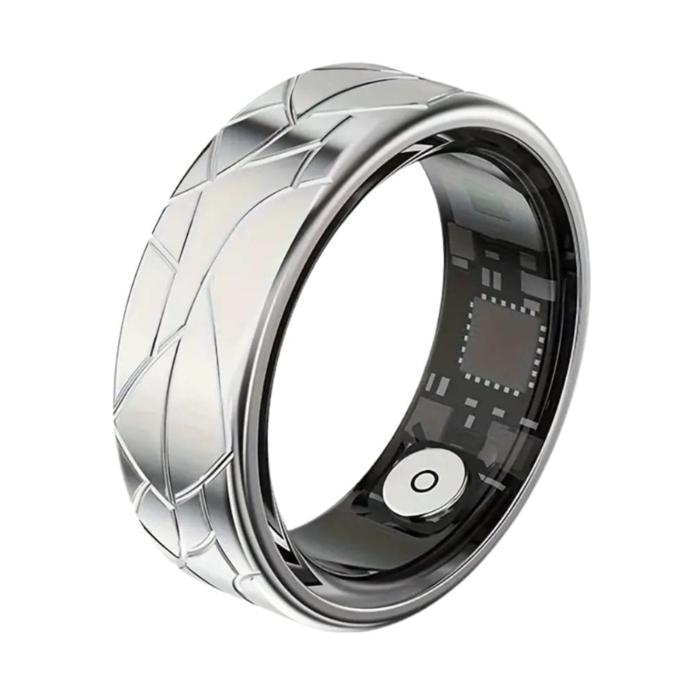 Geometric Engraved Smart Ring Silver