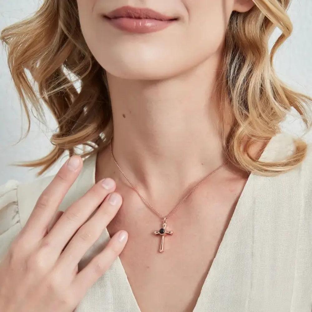 Eternal Cross Projection Necklace - Father and Daughter Jewelry