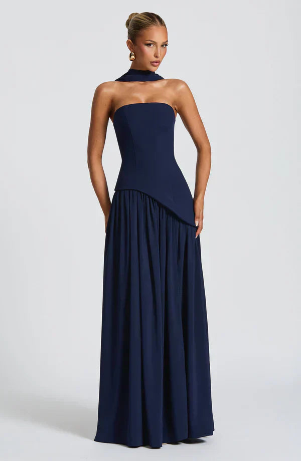 Maliyah Women's Maxi Dress | Elegant Navy Chiffon 1