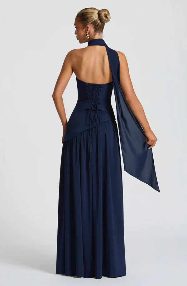 Maliyah Women's Maxi Dress | Elegant Navy Chiffon 4