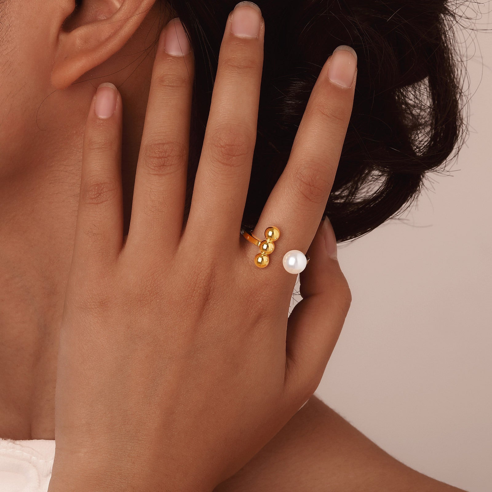 Pearl & Gold Bead Ring