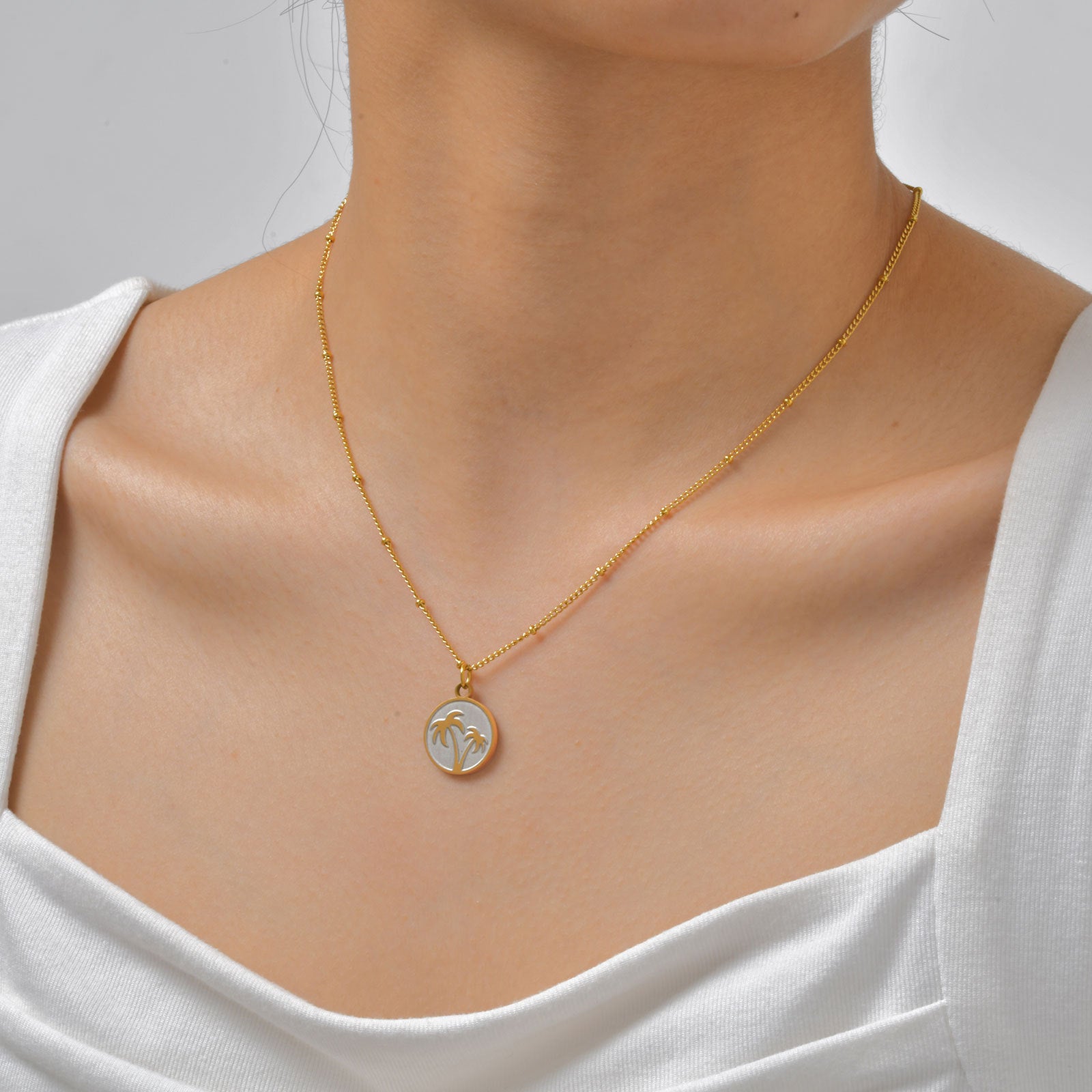 Gold Palm Tree Pendant Necklace