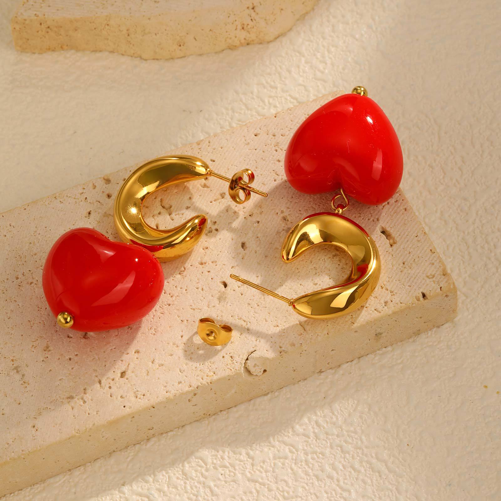 Red Heart Hoop Earrings