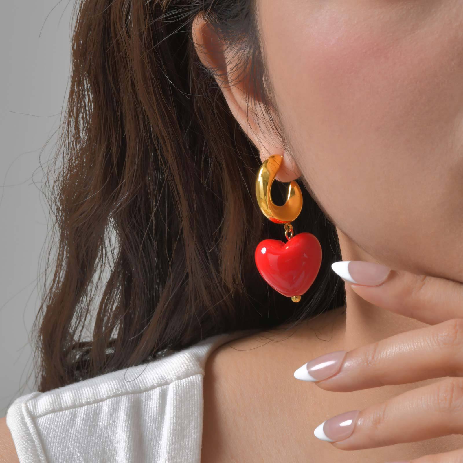 Red Heart Hoop Earrings
