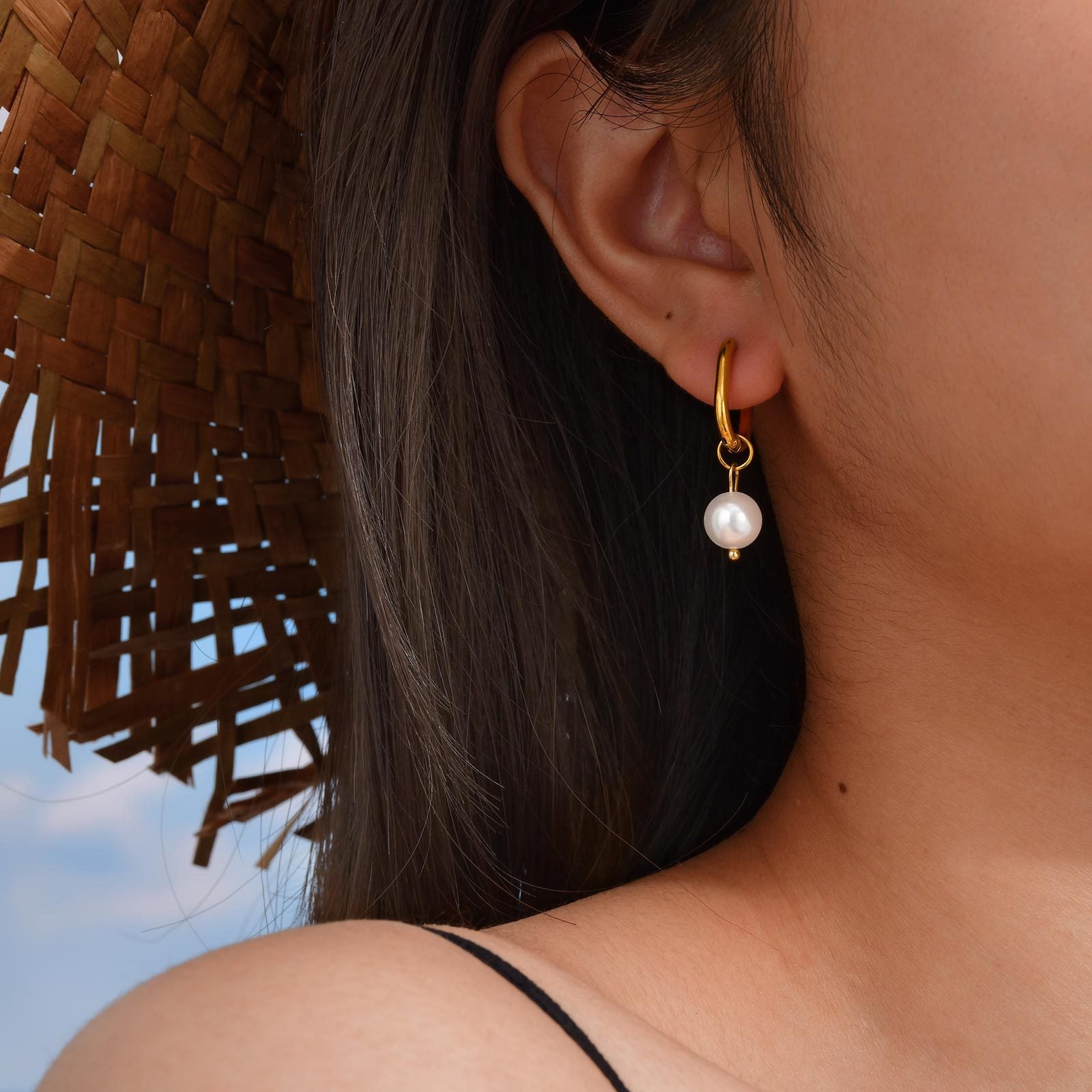 Pearl Drop Hoop Earrings