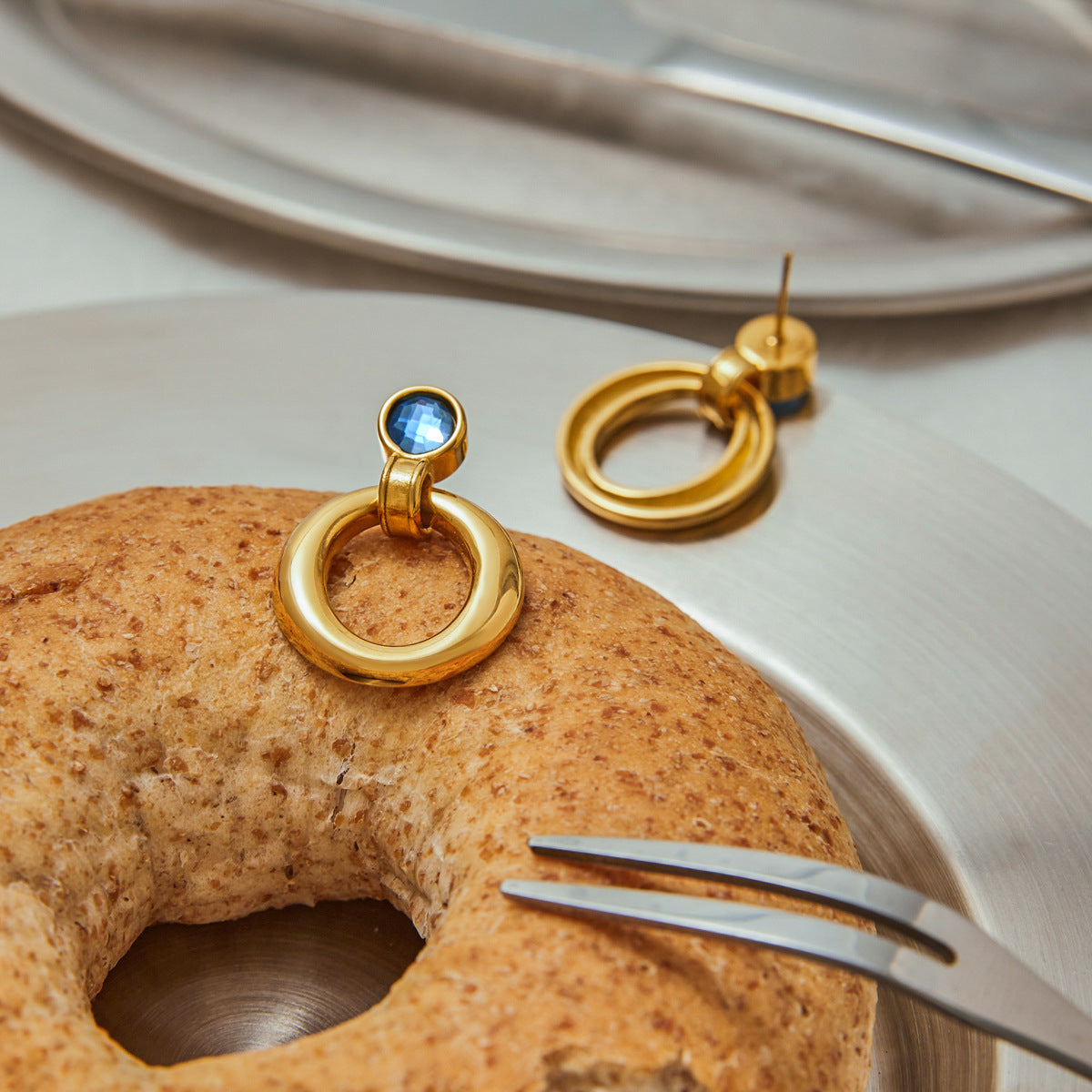 Blue Stone Hoop Earrings