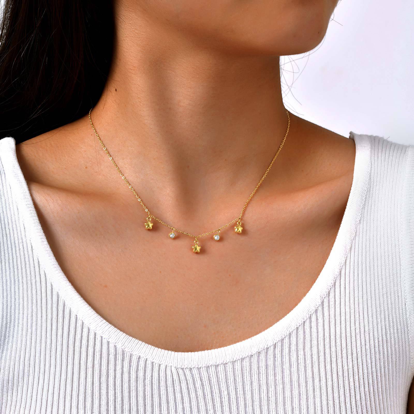 Star and Zircon Charm Necklace