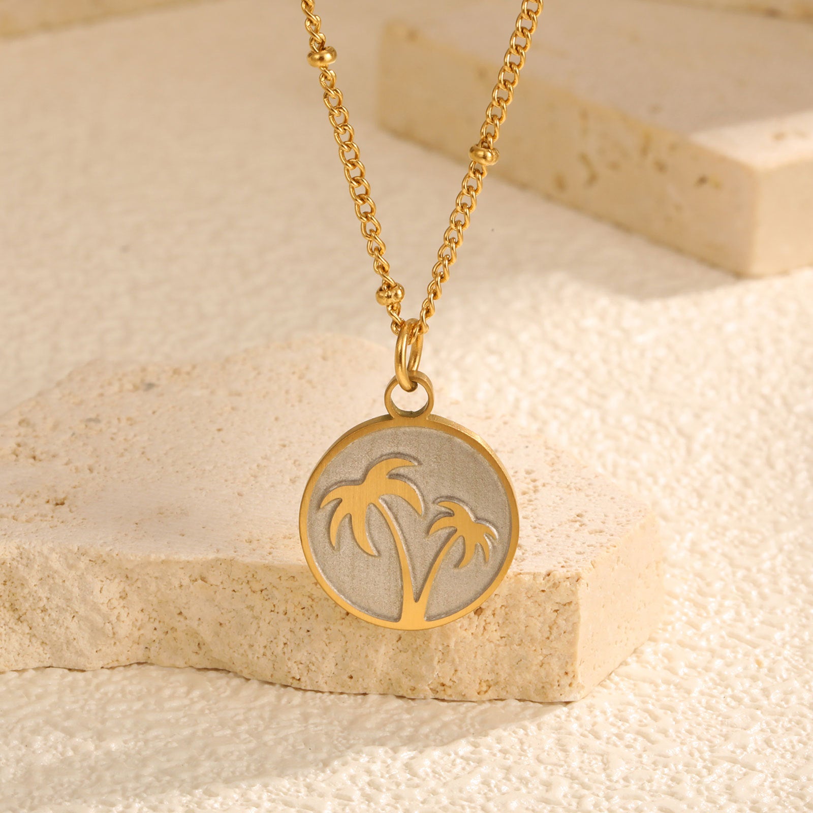Gold Palm Tree Pendant Necklace