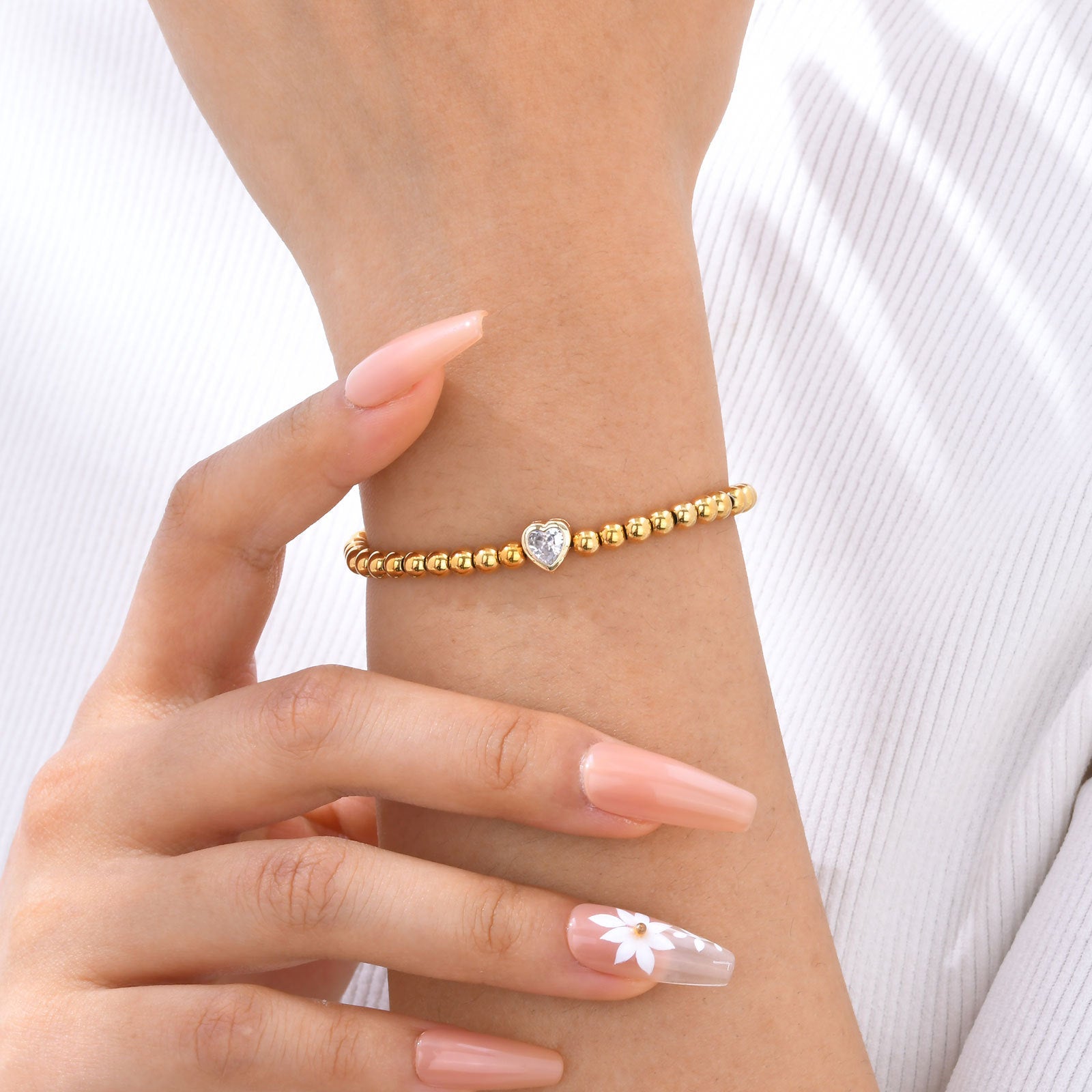 Gold Bead Bracelet with Heart Charm