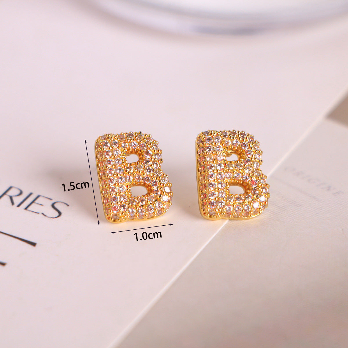 Gold Pavé Initial Stud Earrings