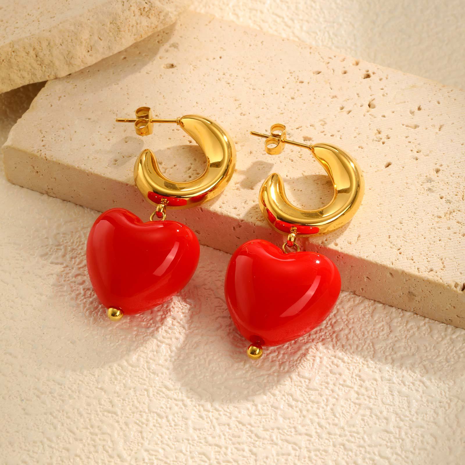 Red Heart Hoop Earrings
