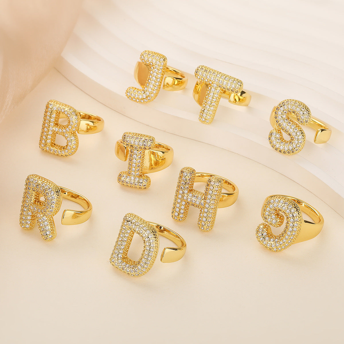 Gold Pavé Initial Ring