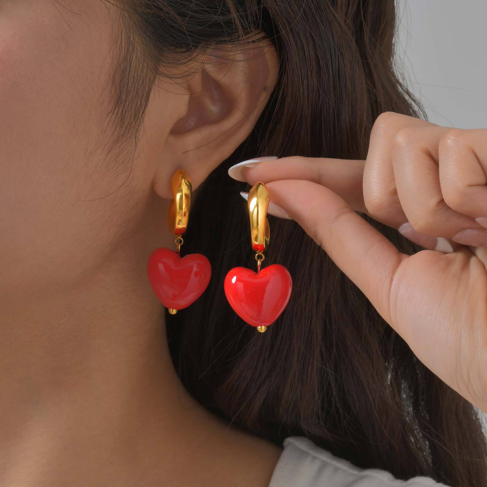 Red Heart Hoop Earrings