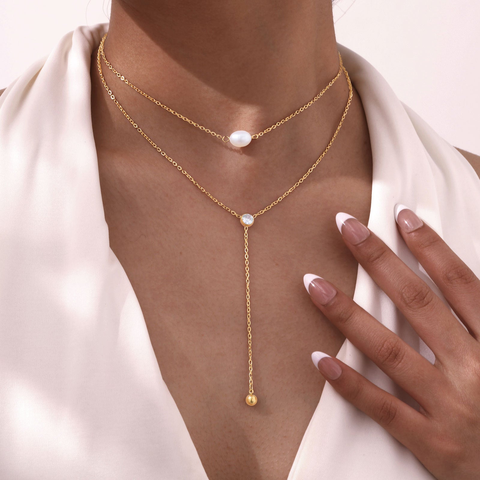 Double Chain Pearl Necklace