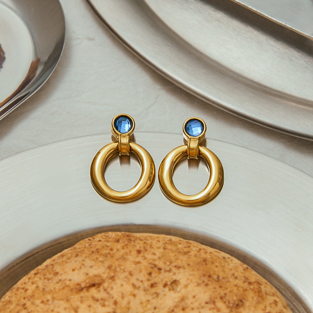 Blue Stone Hoop Earrings