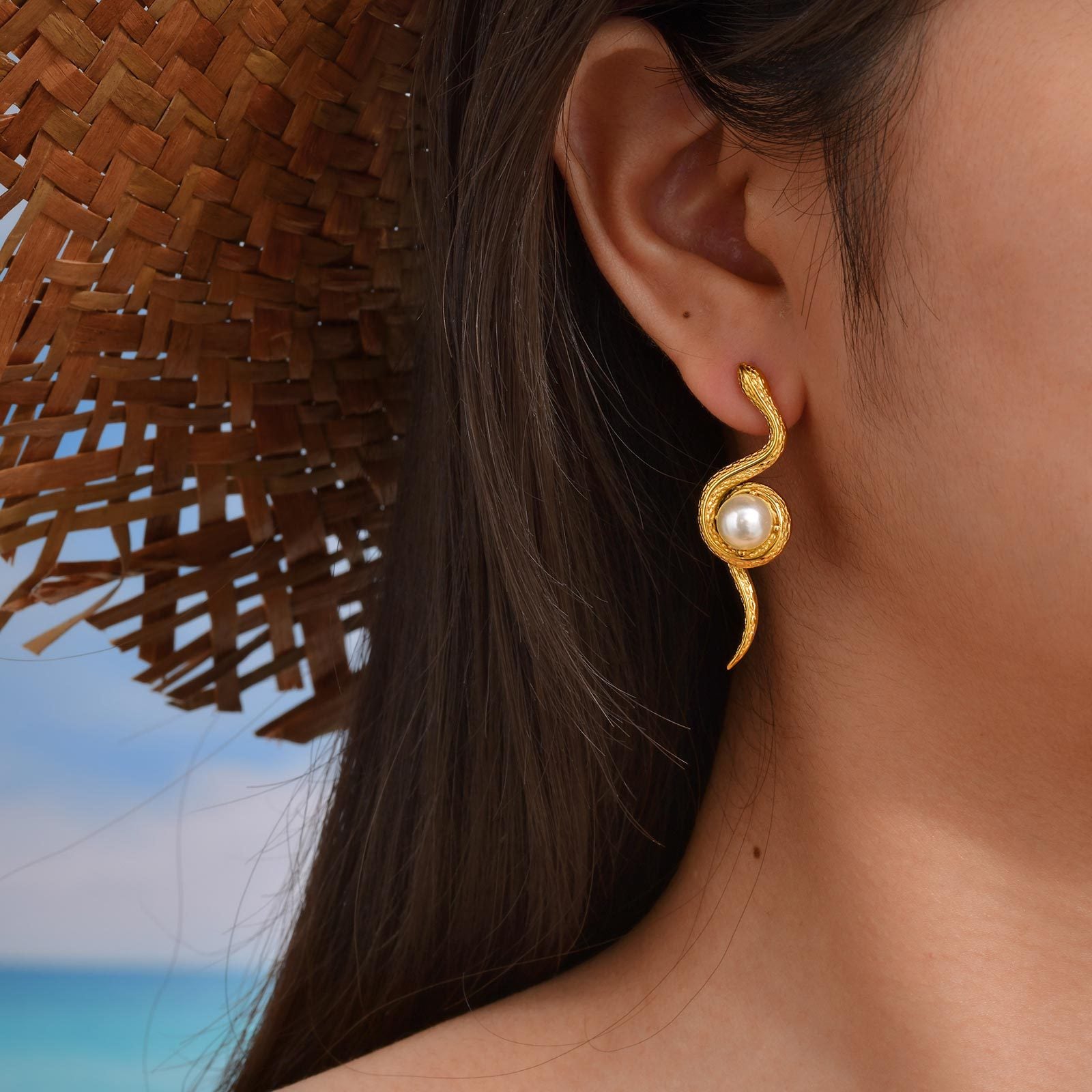 Pearl Snake Earrings