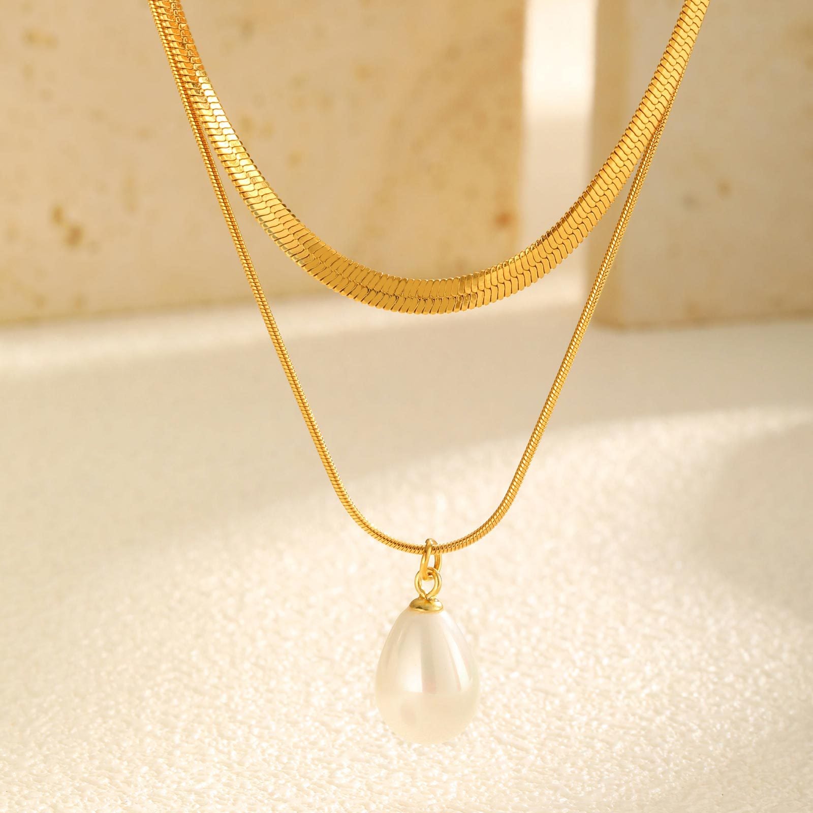 Layered Pearl Drop Necklace