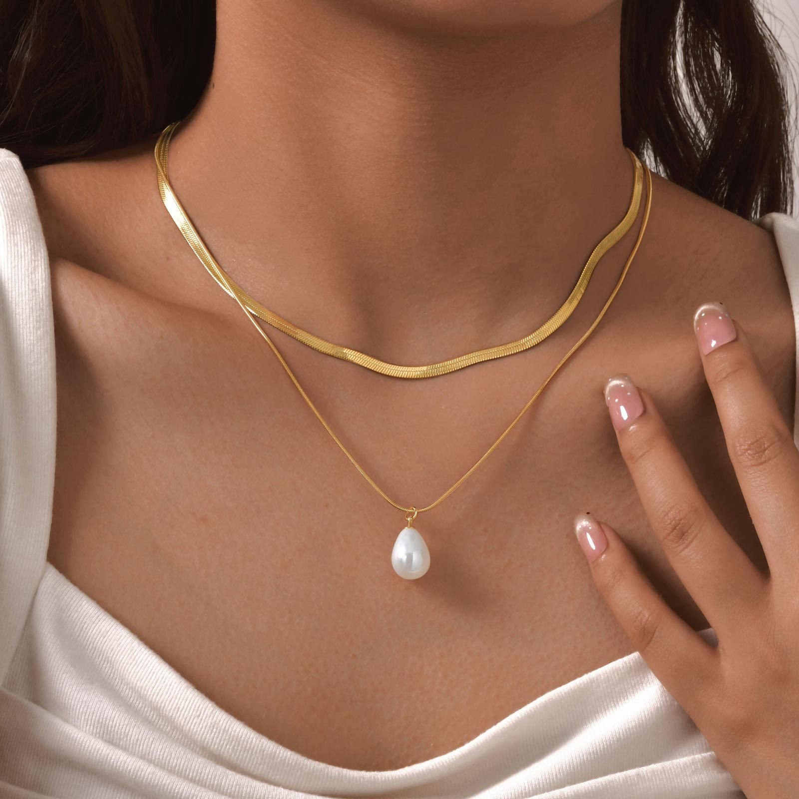 Layered Pearl Drop Necklace