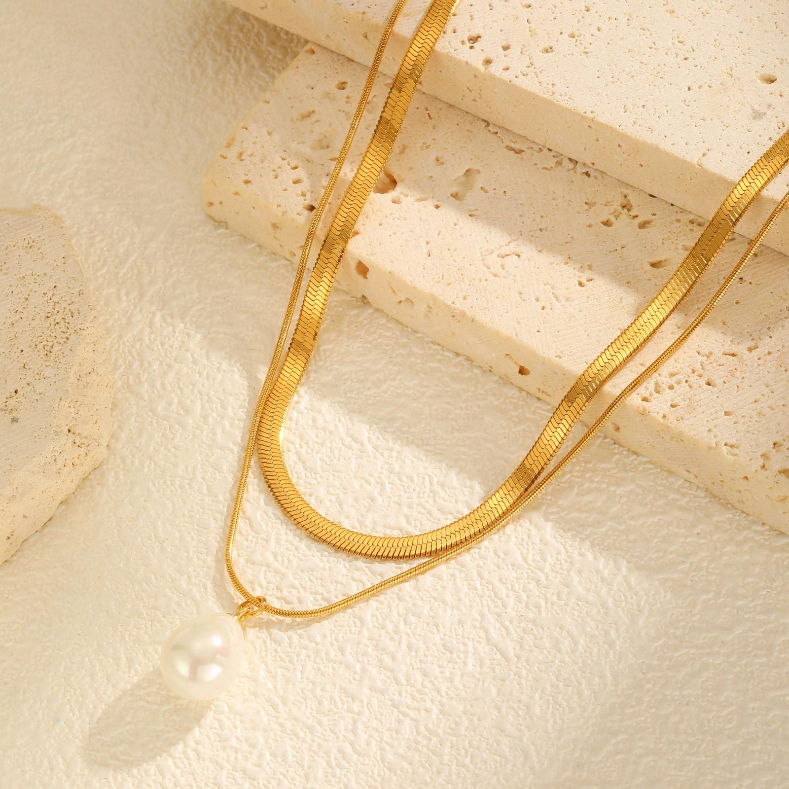 Layered Pearl Drop Necklace