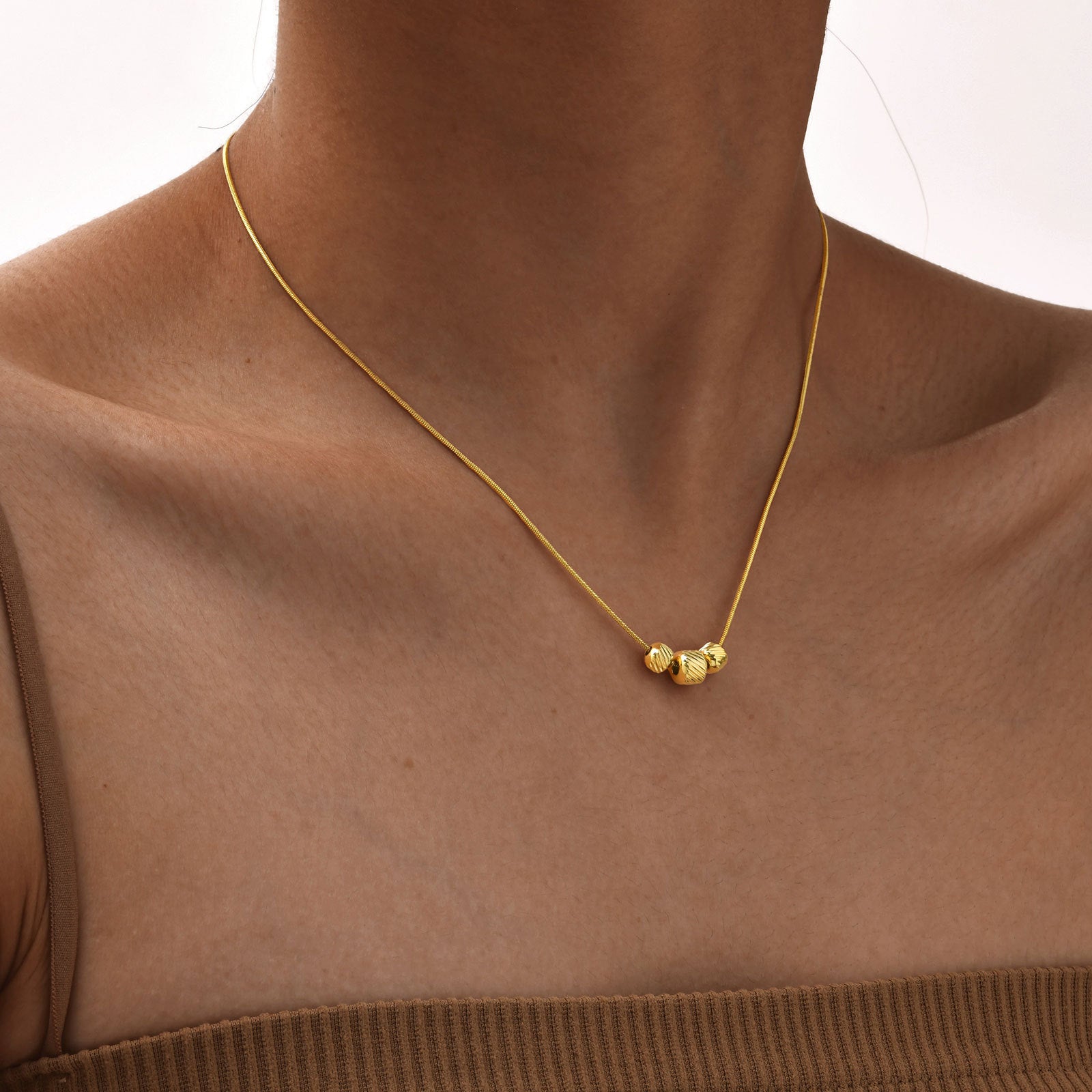 Gold Barrel Bead Necklace