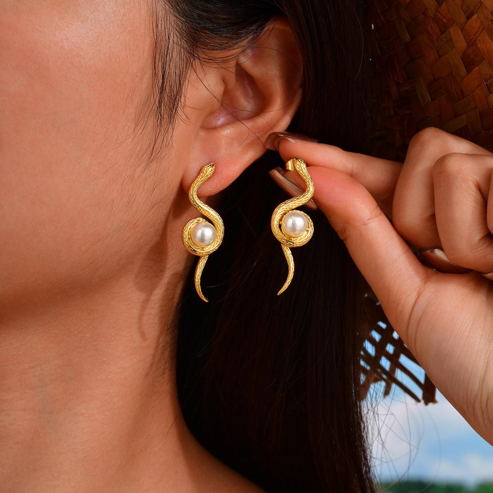 Pearl Snake Earrings