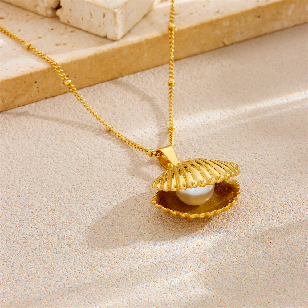 Golden Shell Pearl Necklace