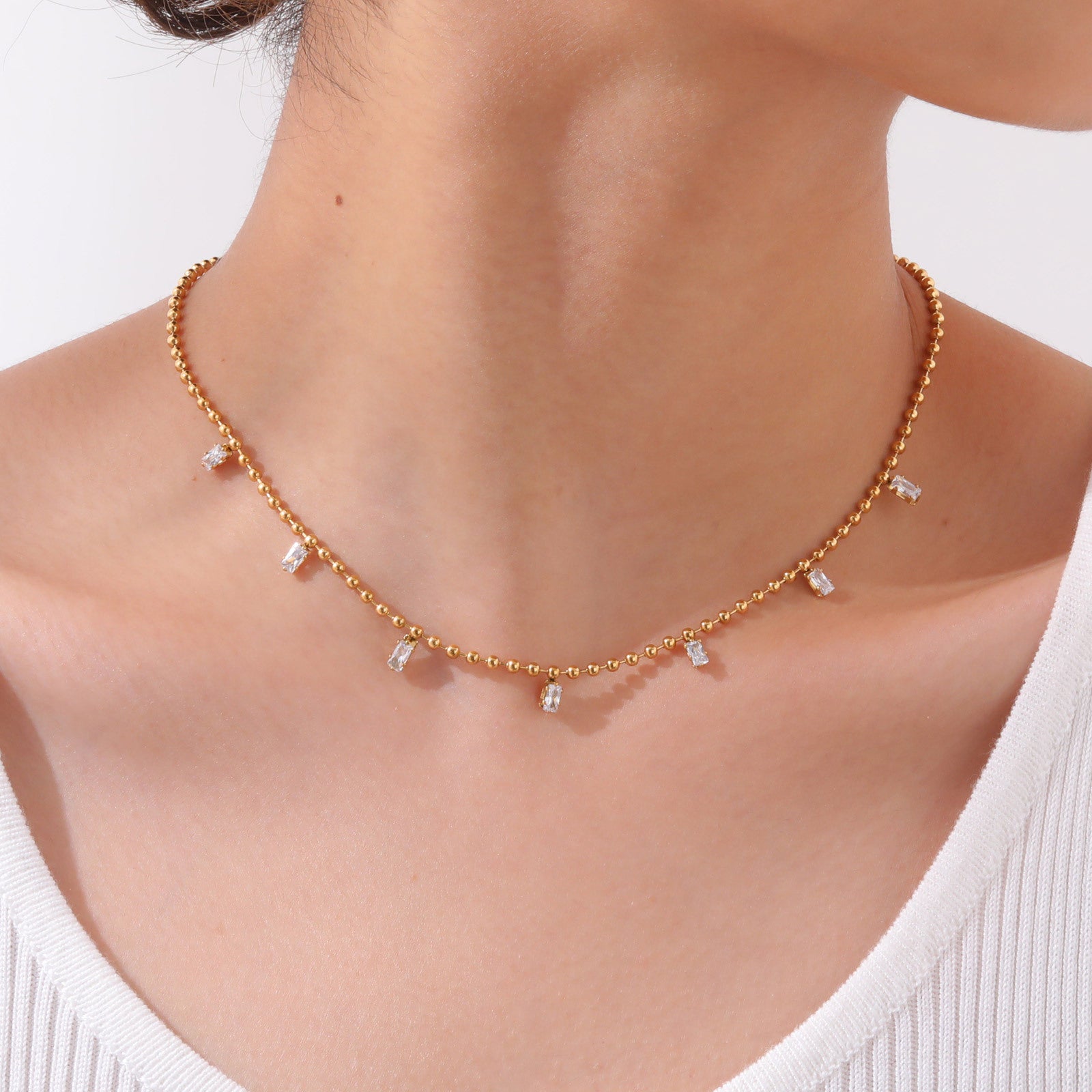 Zircon Drop Bead Necklace