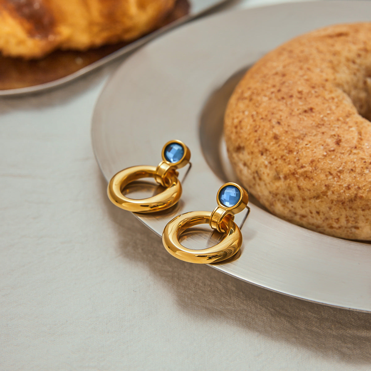 Blue Stone Hoop Earrings