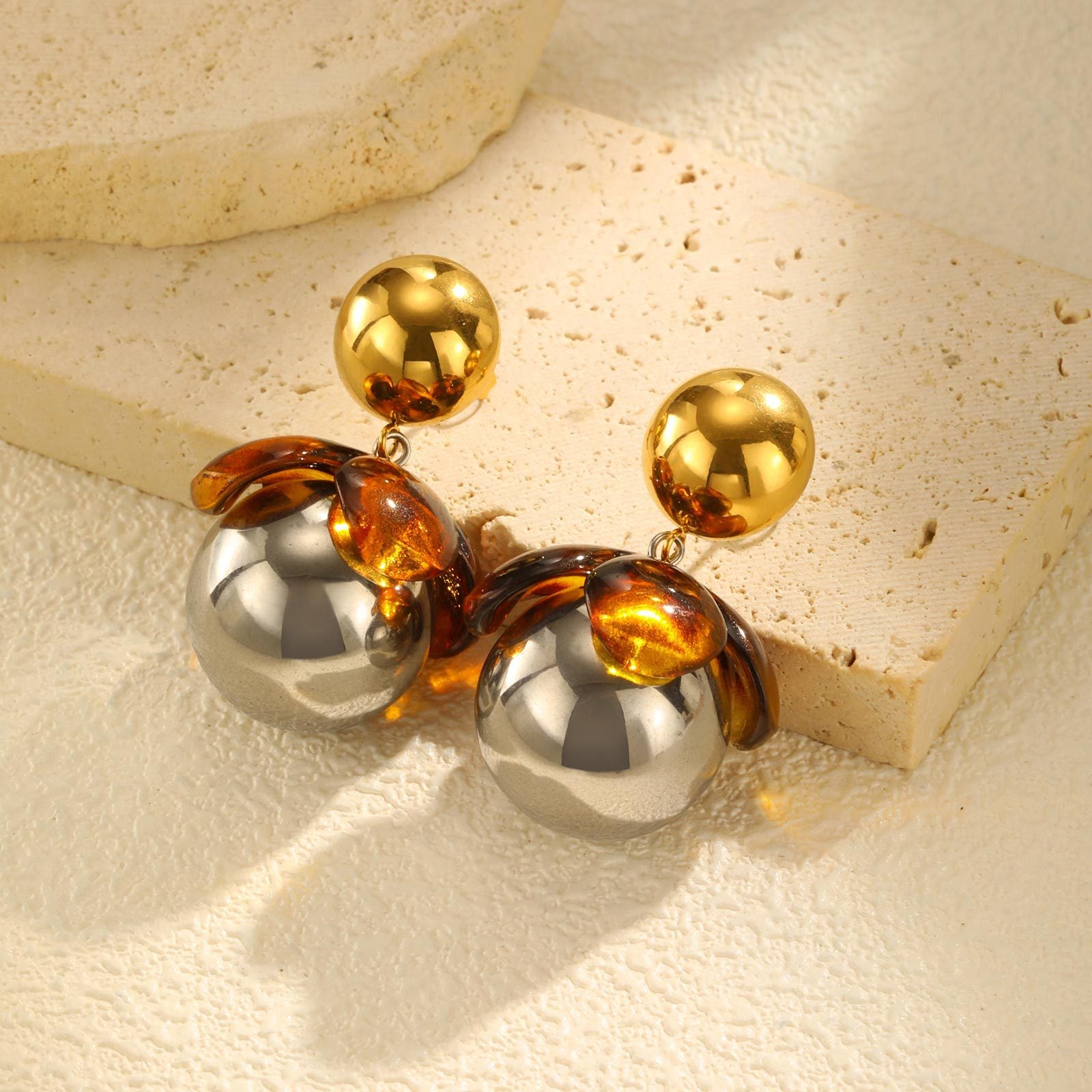 Gold & Amber Sphere Earrings