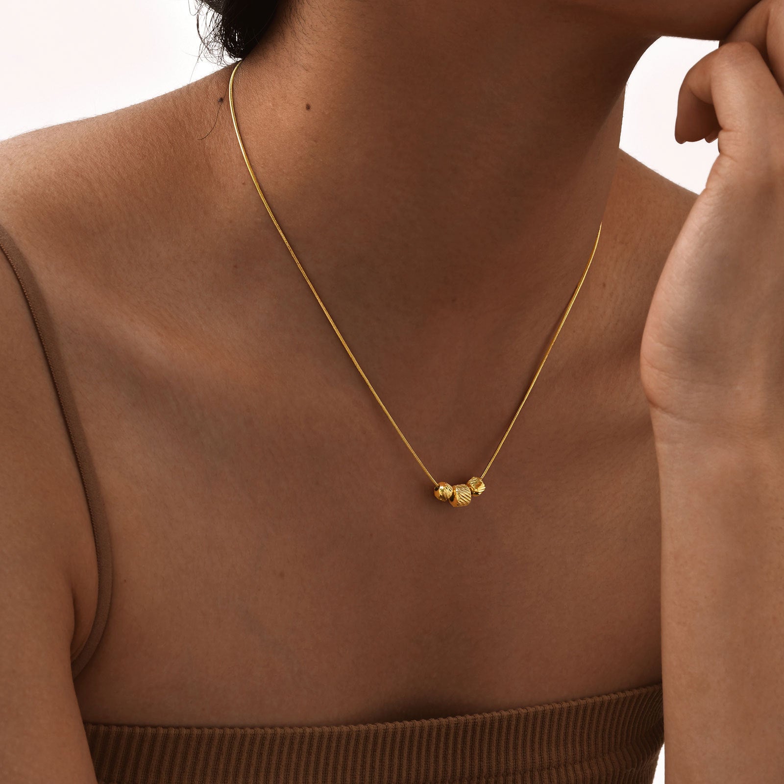 Gold Barrel Bead Necklace