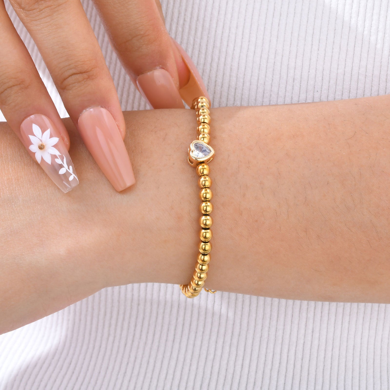 Gold Bead Bracelet with Heart Charm