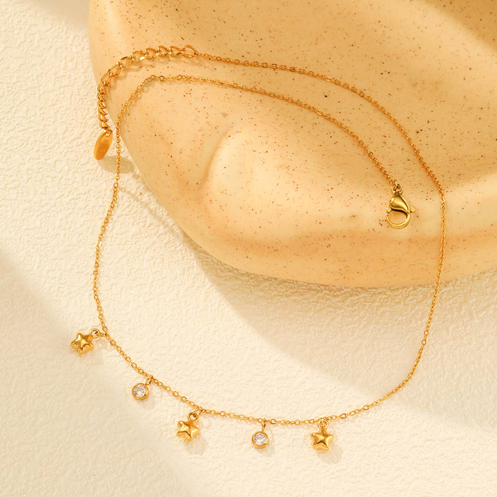 Star and Zircon Charm Necklace